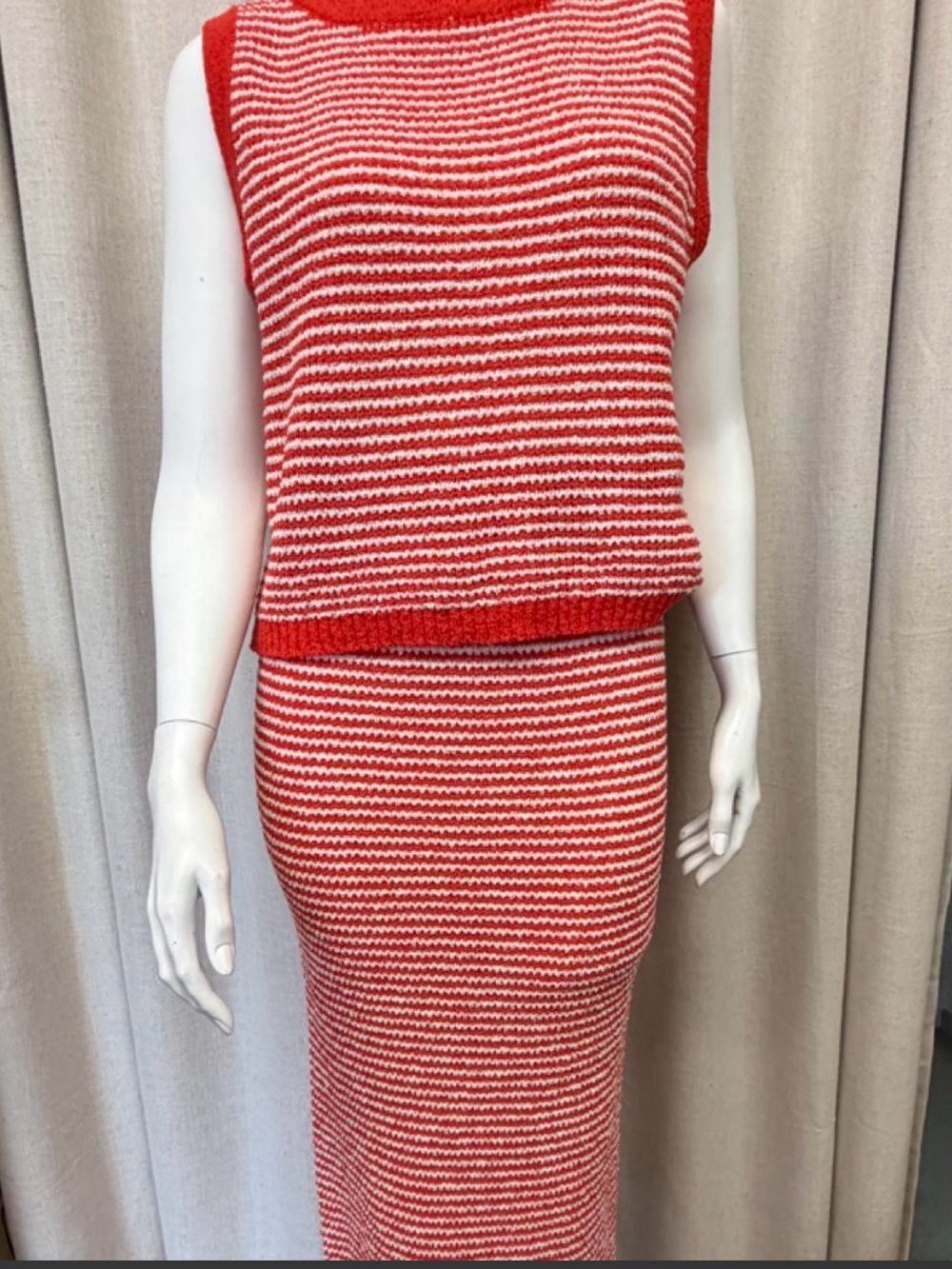 Red & White Striped Knit Pencil Skirt - Women's